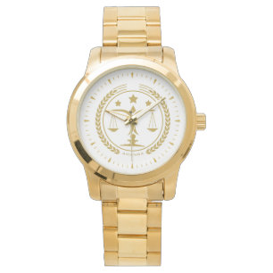White Gold Law Justice Logo Monogram Watch