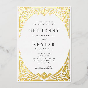 White Gold Leaf Gilded Age Foil Invitation
