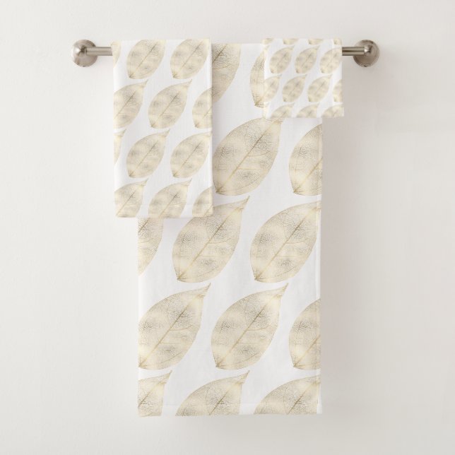 WHITE GOLD LEAF PATTERN BATHROOM TOWEL SET (Insitu)