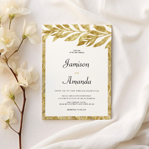 White gold leaves elegance floral Wedding Invitation