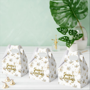 White Gold Leaves & Snowflakes Pattern Favour Box