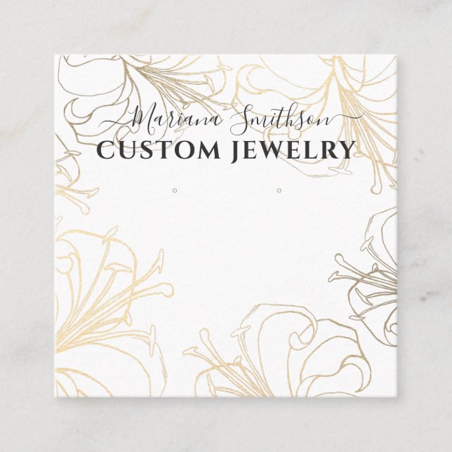 White Gold Lilies Chic Large Earrings Display Card (Front)