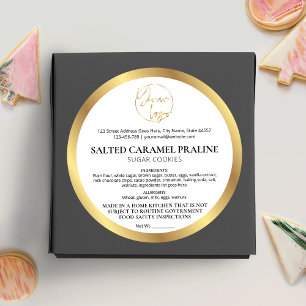 White & Gold Logo Luxury Modern Bakery Ingredients Classic Round Sticker