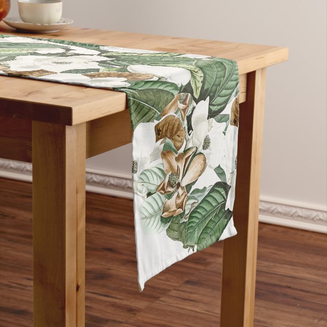 White Gold Magnolia Flower Blossoms Table Runner (In Situ)