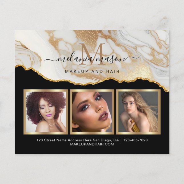 White Gold Marble Agate Makeup Artist Photo Flyer (Front)