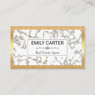 White Gold Marble   Gold Metallic Frame Lux Business Card