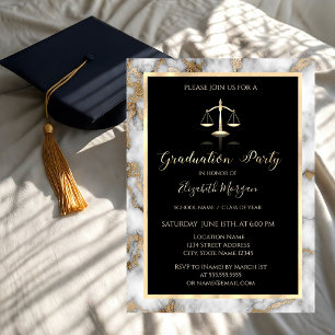 White Gold Marble Law School Graduation Party Invitation