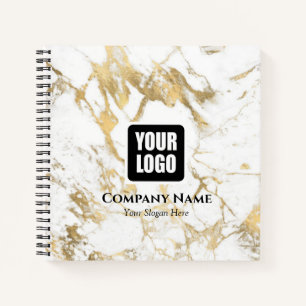 White & Gold Marble, Logo, Bus.Name Website Promo Notebook