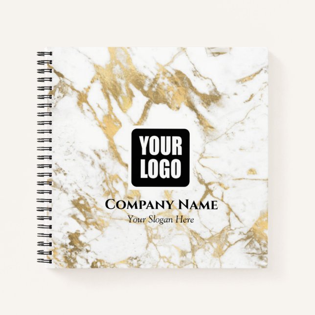 White & Gold Marble, Logo, Bus.Name Website Promo Notebook (Front)