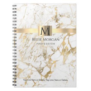 White/Gold Marble, Name & Monogram, Profession Notebook
