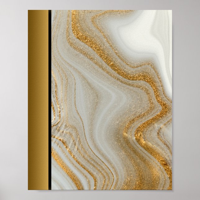 White Gold Marble Stone / Black Gold Border Art Poster (Front)