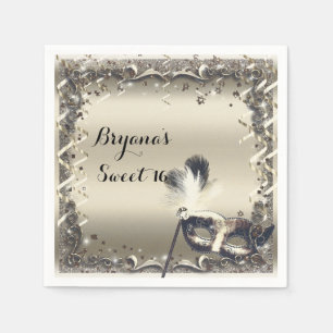 White Gold Masquerade Mask Elegant Ball Party Napkin