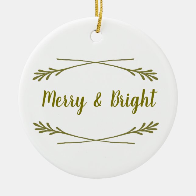 White & Gold Merry& Bright Ceramic Tree Decoration (Front)