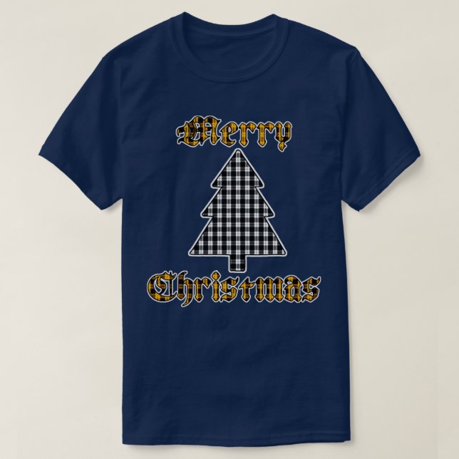 White Gold Merry Christmas Plaid Dark Coloured Shi T-Shirt (Design Front)