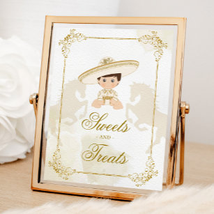 White Gold Mexican Baptism Birthday Sweets Treats Poster
