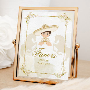 White Gold Mexican Boy Baptism 1st Birthday Favour Poster