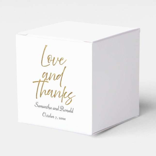 White & Gold Minimalist Love & Thanks Wedding Favour Box (Front Side)