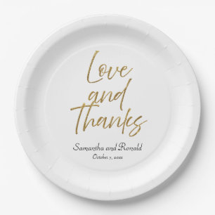 White & Gold Minimalist Love & Thanks Wedding Paper Plate