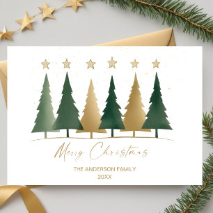 White & Gold Minimalist Modern Christmas Trees Invitation