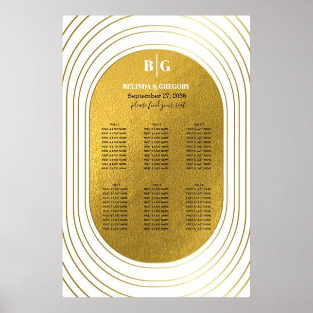 White & Gold Modern Arch Wedding Seating Chart (Front)