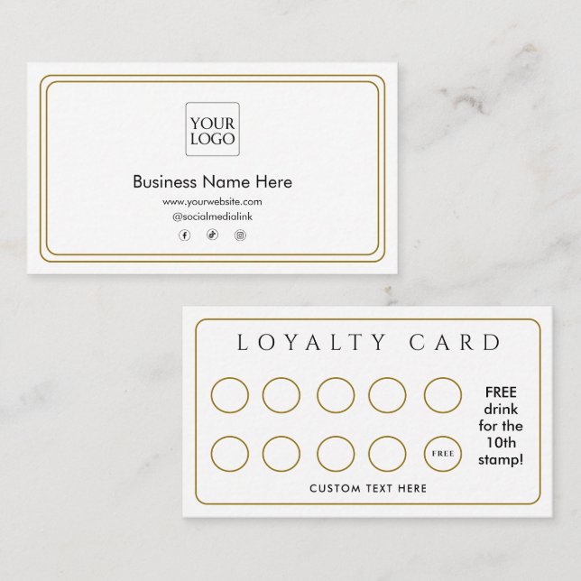 White Gold Modern Business Café Coffee Salon Loy Loyalty Card (Front/Back)