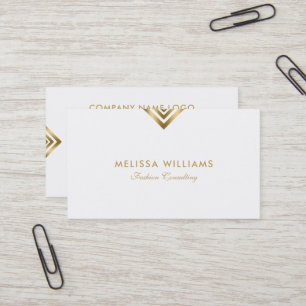 White & Gold Modern Geometric Accents Business Car Card