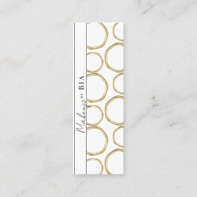 White & Gold Modern Glam Elegant Circles Mini Business Card (Front)