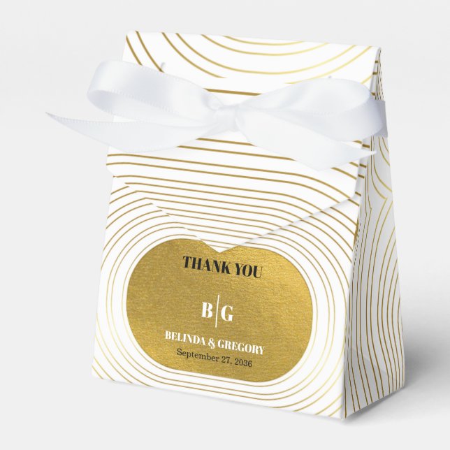 White & Gold Modern Minimalist Arch Wedding Favour Box (Front Side)