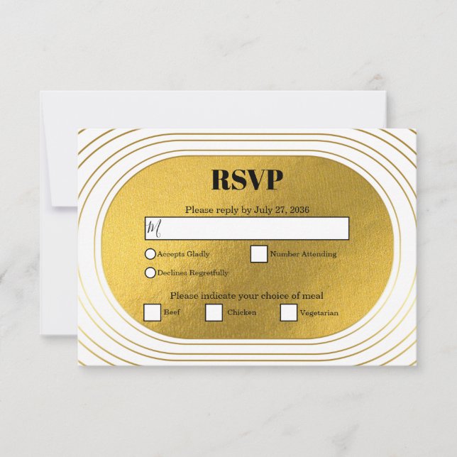 White & Gold Modern Minimalist Arch Wedding RSVP Card (Front)