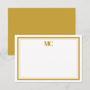 White Gold Modern Minimalist Monogram Two Borders Invitation