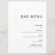 White & Gold Modern Minimalist Wedding Bar Menu