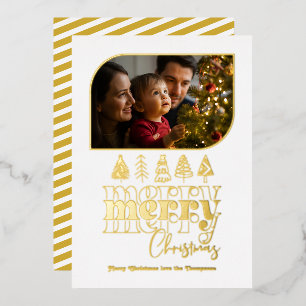 White & Gold Modern Retro Doodle Christmas Photo