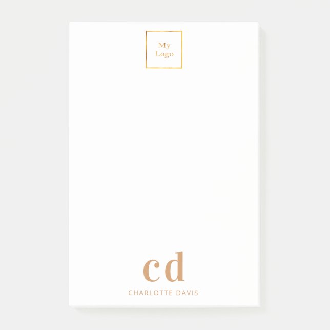 White gold monogram business logo company post-it notes (Front)