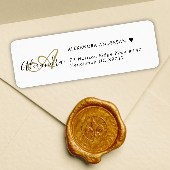 White Gold Monogram Initial Return Address (Chic White Gold Elegant Monogram Return Address Label)