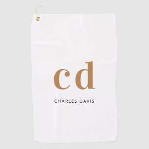 White gold monogram initials name minimalist golf towel