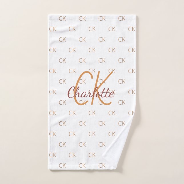 White gold monogram initials name script elegant hand towel (Hand Towel)