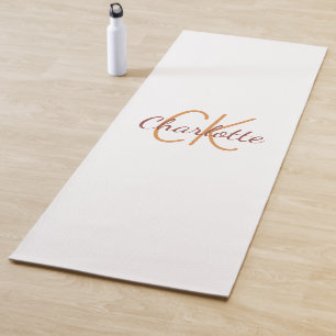White gold monogram initials name script yoga mat