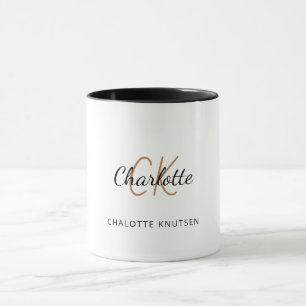 White gold monogram initials script elegant mug