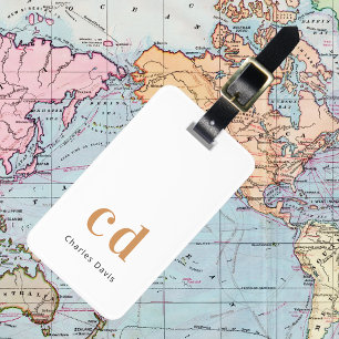 White gold monogram name initials modern luggage tag