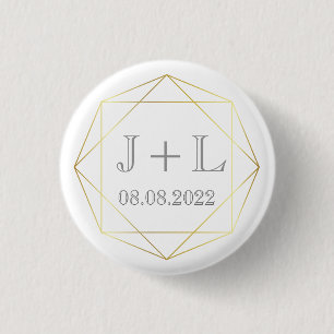 White Gold Monogram Wedding Favour Save the Date 3 Cm Round Badge