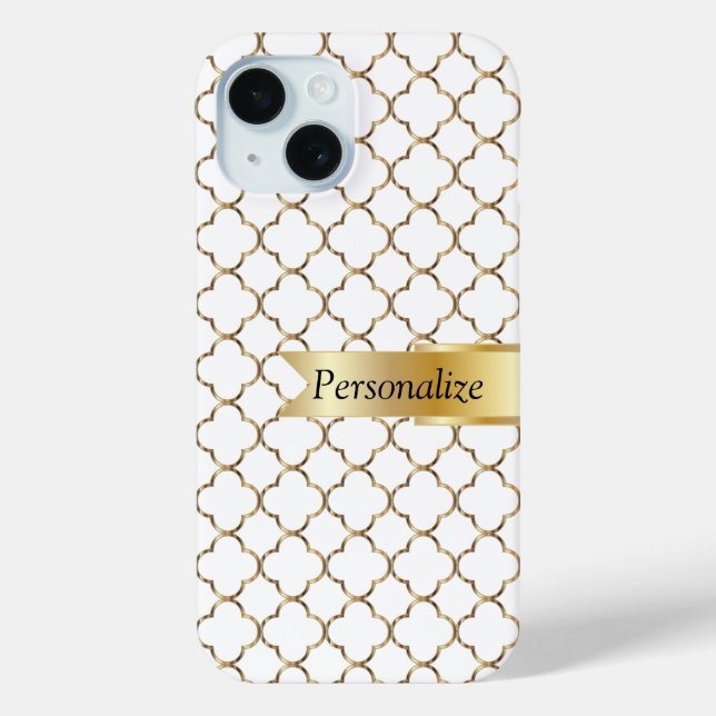 White & Gold Moroccan | DIY Name Case-Mate iPhone Case (Back)