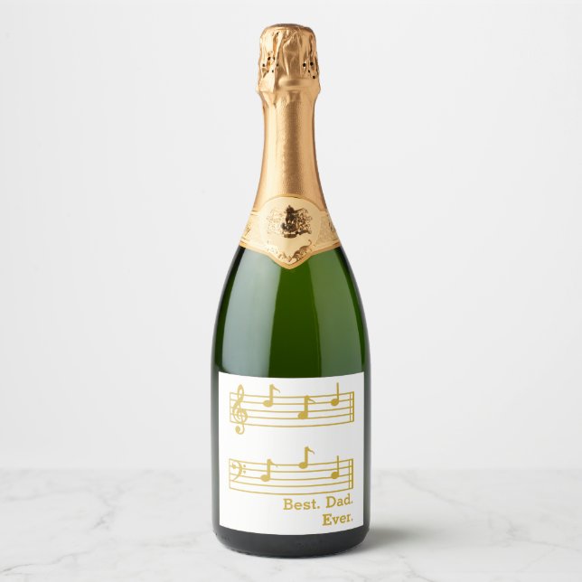WHITE GOLD MUSIC LOVER NOTES BEST DAD EVER TREBLE SPARKLING WINE LABEL (Front)