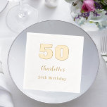 White gold name elegant birthday party foil napkins<br><div class="desc">Personalise and add your name,  and age.  Real gold foil text.  White background.</div>