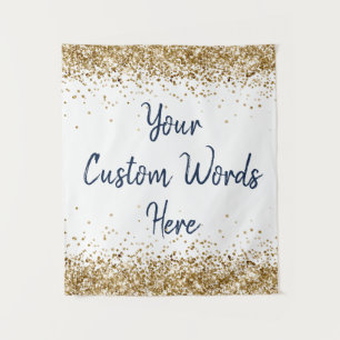 White Gold Navy Backdrop Personalised Photobooth Tapestry