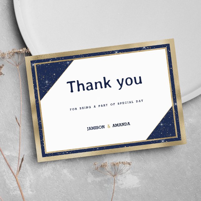 White gold navy blue glitter geometric Thank You Invitation (White gold navy blue glitter geometric Thank You)