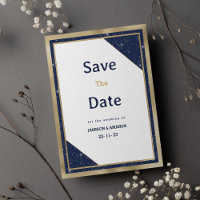 White gold navy blue glitter glam Save The Date