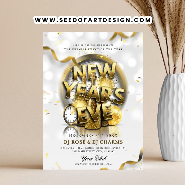 White & Gold New Year's Eve Club Party  Flyer (Creator Uploaded)
