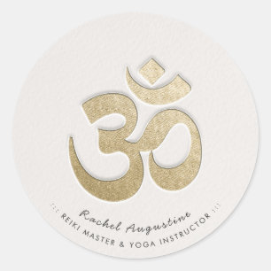 White & Gold OM Symbol YOGA Meditation Instructor Classic Round Sticker
