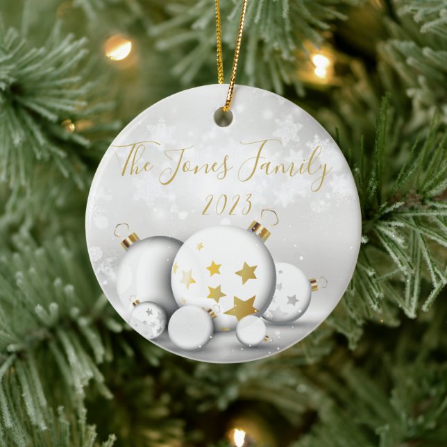 White & Gold Ornaments with Stars - Personalise (Tree)