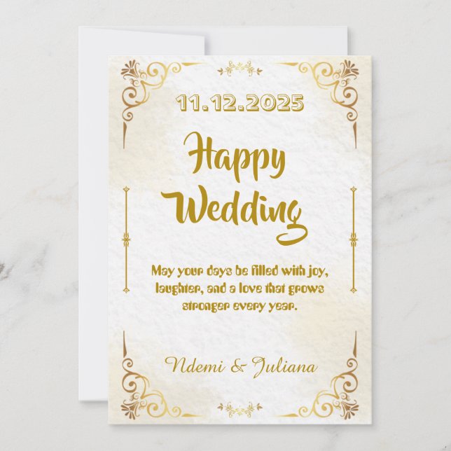 White Gold Ornate Frame Wedding Invitation (Front)